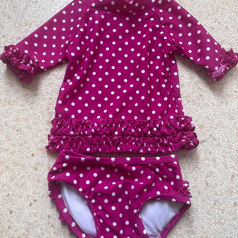 Ruffle Butts Pink Polka Dot Kids Swim Set